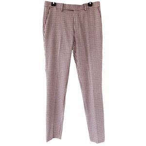 Topman Flat Front Pants Mens Size 32x34 Black Tan Red Plaid Houndstooth Stretch